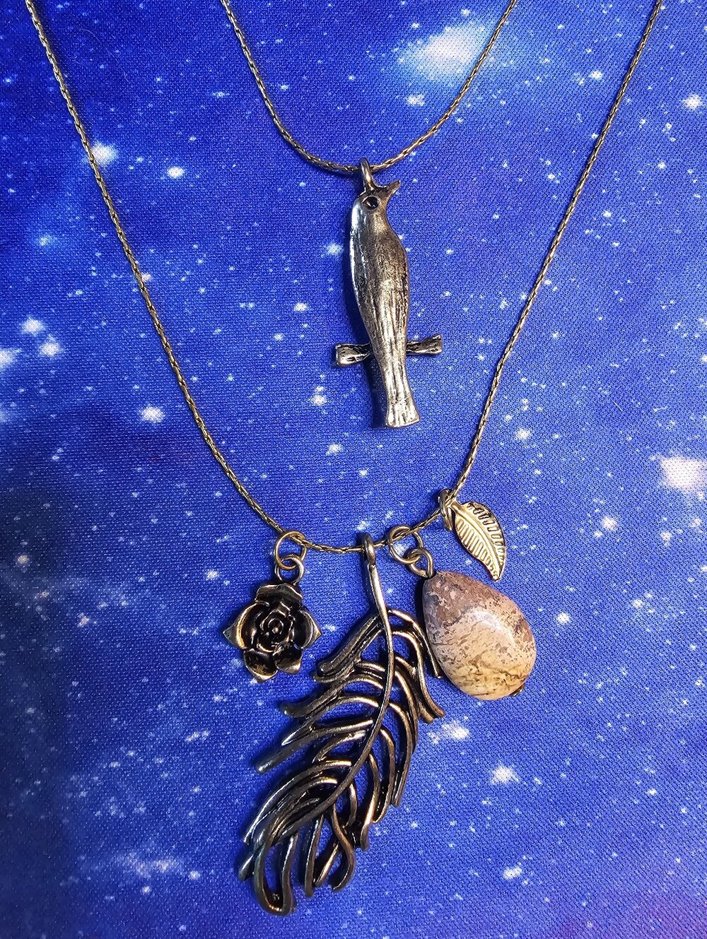 Boho Feather & Bird Layered Pendant Necklace